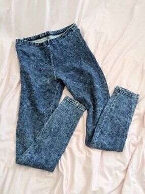 American Apparel Blue Acid Wash Cotton Leggings Size M